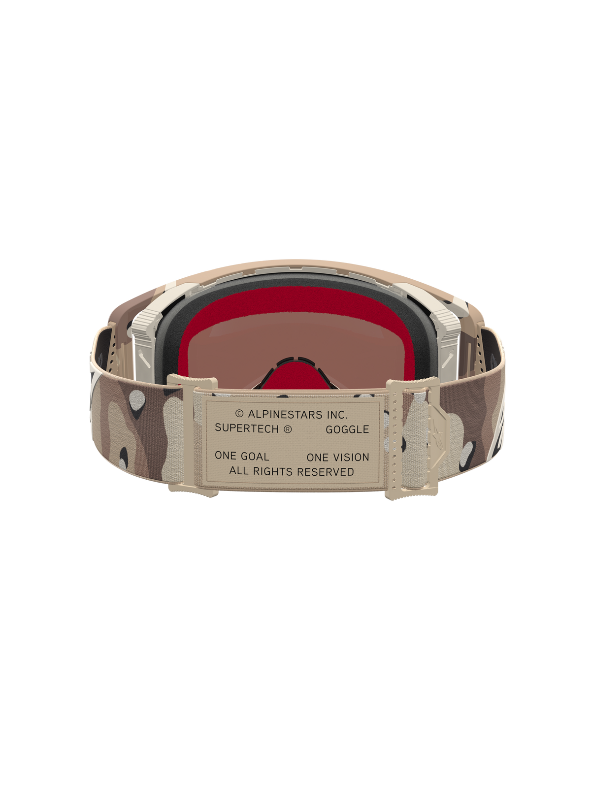 Alpinestars Supertech Lone Goggles, sand and desert camo motocross goggles with a mirror gold lens and adjustable strap.