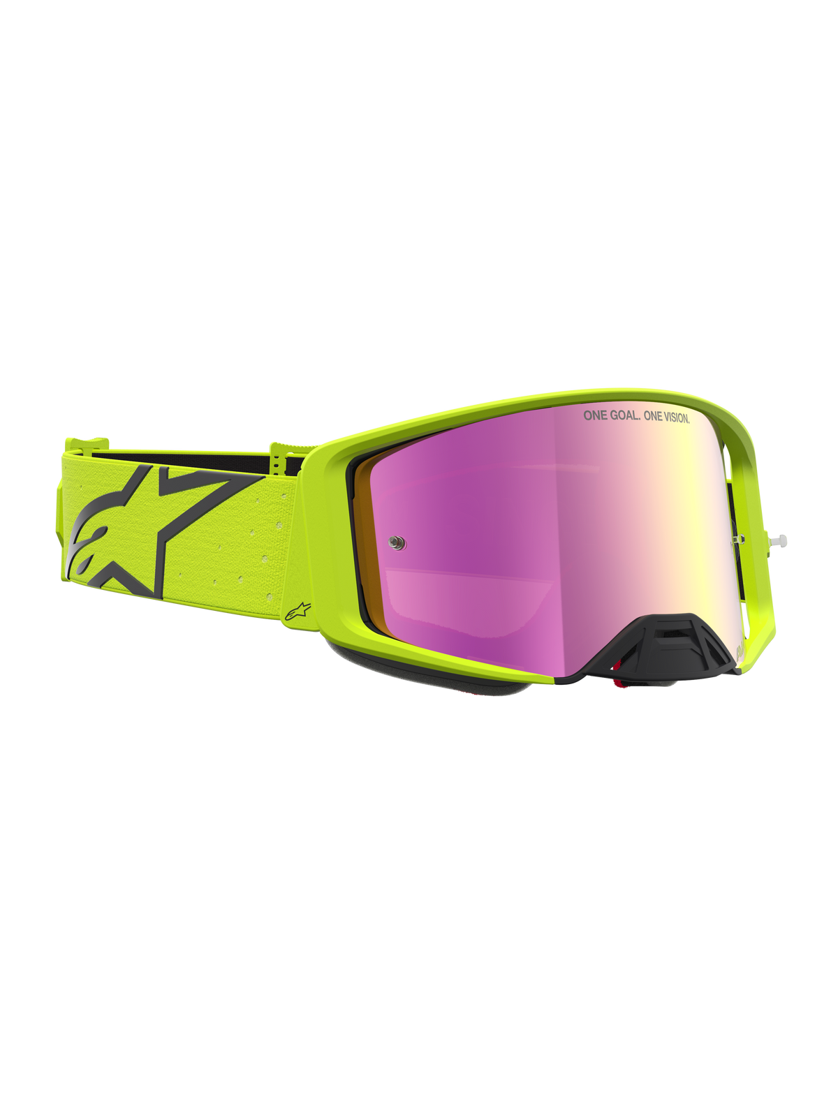 Alpinestars Supertech Vesta Goggles for Motocross, Yellow Fluo and Black with a Mirror Pink lens for optical clarity.