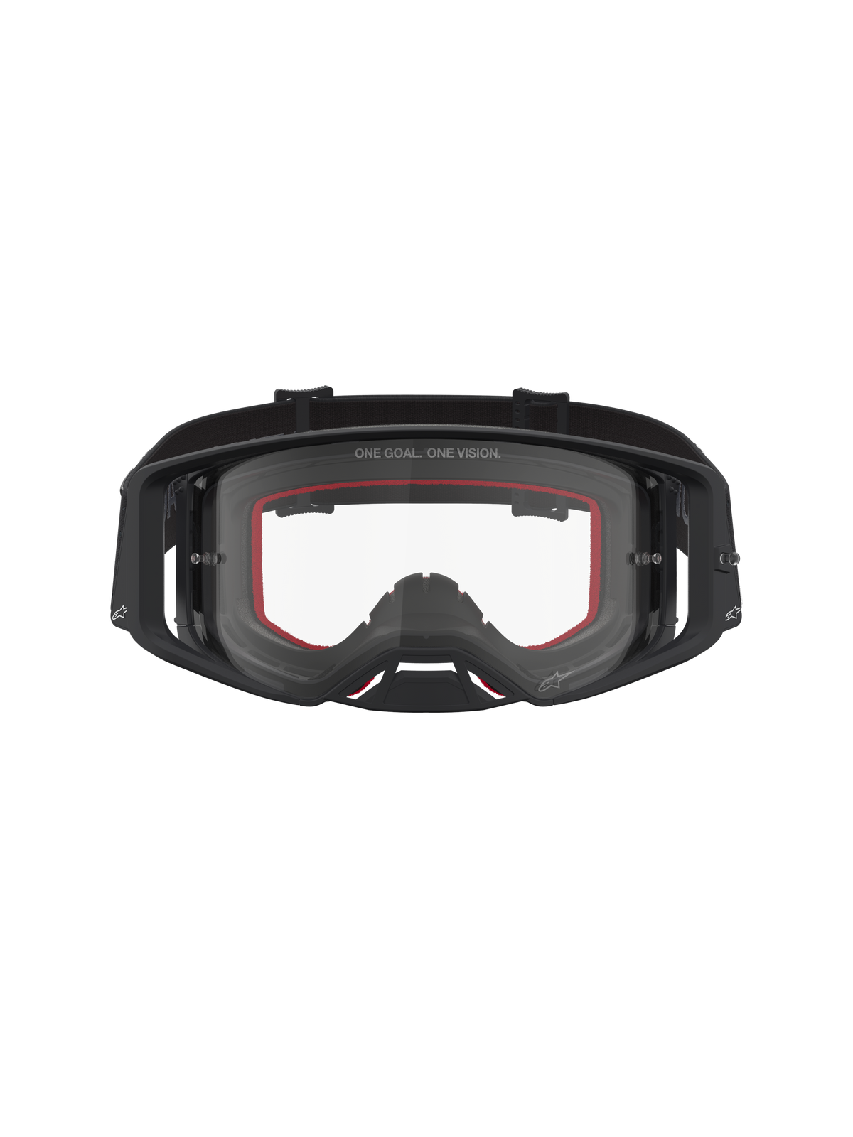 Alpinestars Supertech Vesta Goggles, Black and Matte Silver motocross eyewear featuring a clear lens for off-road riding.