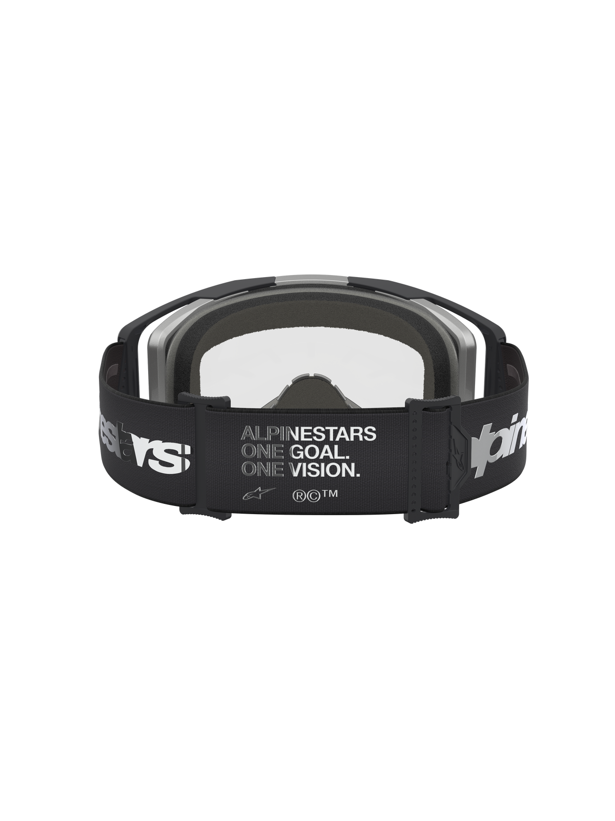 Alpinestars Vision 8 Amber Goggles, Motocross racing eyewear, unisex, Black and Silver, featuring brand manifesto strap.