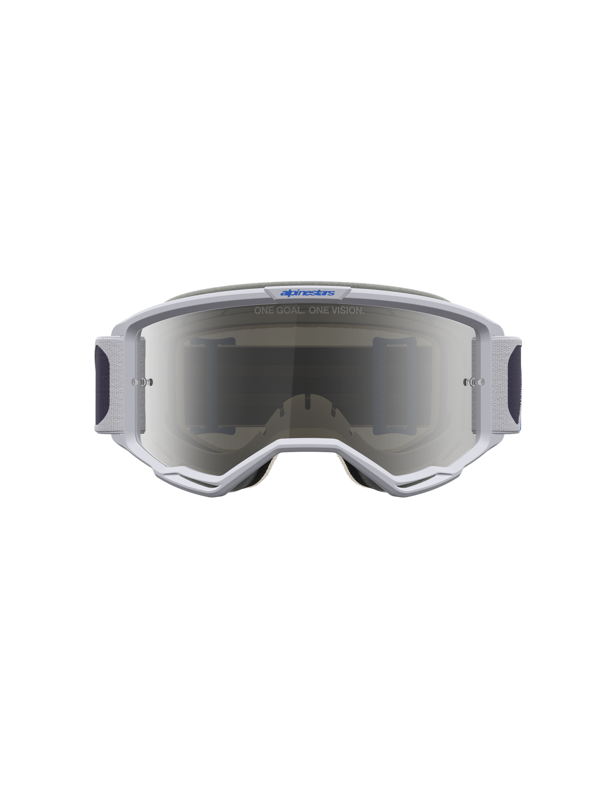 Alpinestars Vision 5 Drag Motocross Goggles, Light Lilac and Blue with a Mirror Silver lens and RAM-AIR ventilation.
