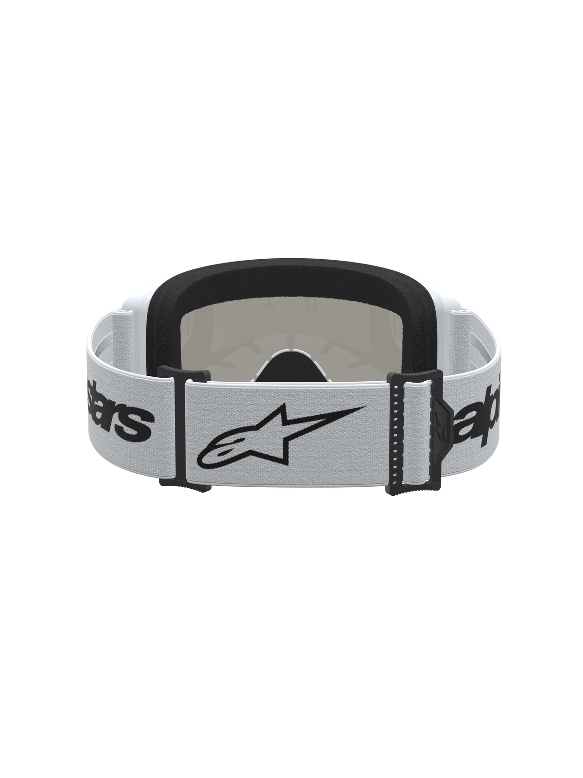 Alpinestars Vision 3 Wordmark Mirror Goggles, white and black motocross eyewear with a star logo strap and plush face foam.