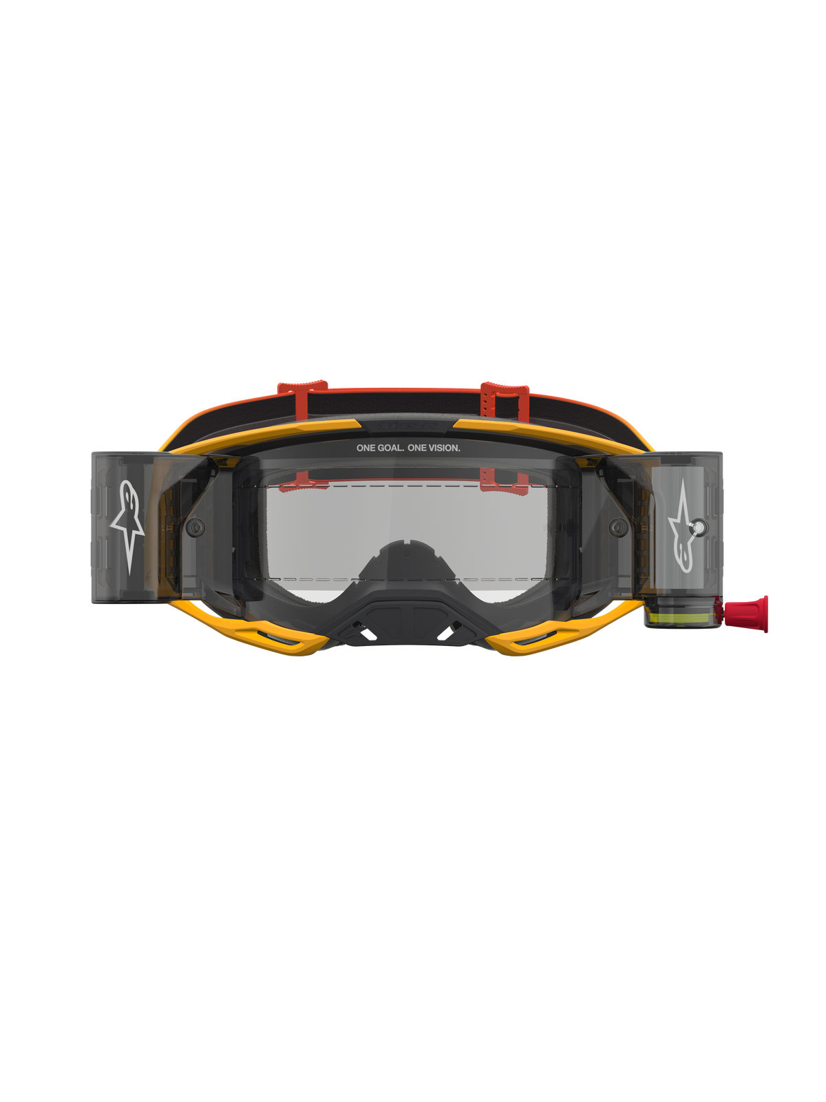 Alpinestars Vision 8 Amber Roll Off Motocross Goggles, Unisex, Yellow and Red, Clear Lens with integrated roll-off canisters.