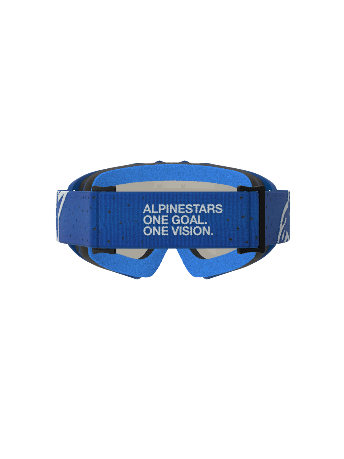 Alpinestars Vision Youth Vesta Goggles, blithe blue and white youth motocross goggles, rear view with branded strap.