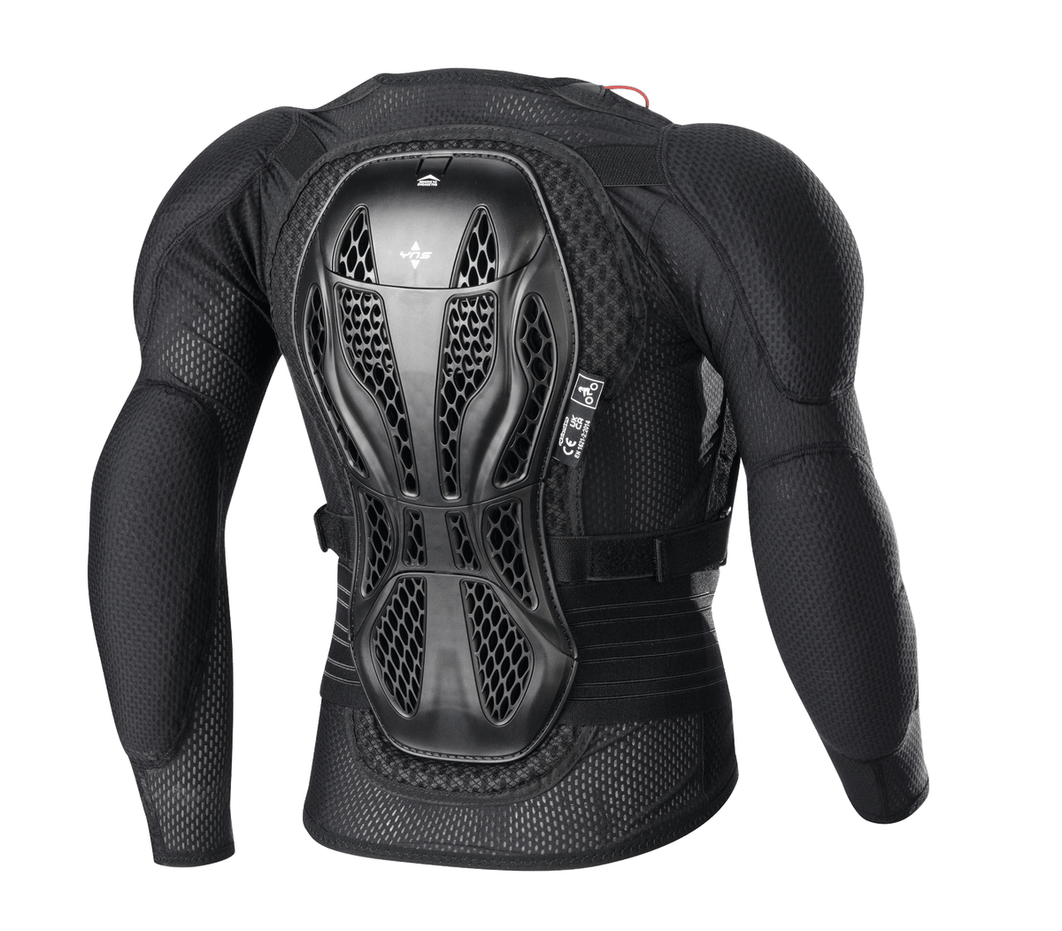 Alpinestars Youth Bionic Action V2 Protection Jacket, Black, Rear view, featuring a triple-segment Cell Technology back protector, highly ventilated mesh fabric, integrated shoulder and elbow protection, protective gear for youth off-road riding.