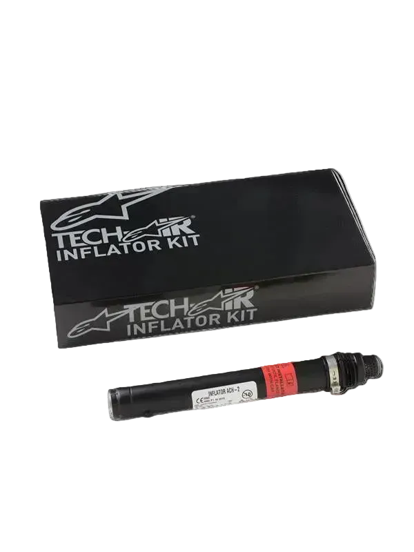 Alpinestars Tech-Air® 3 V2 Airbag System Replacement Canister, Tech-Air Type III Inflator Kit, single black argon-charged canister with white label and red warning band, shown with black branded packaging, essential maintenance hardware for motorcycle airbags
