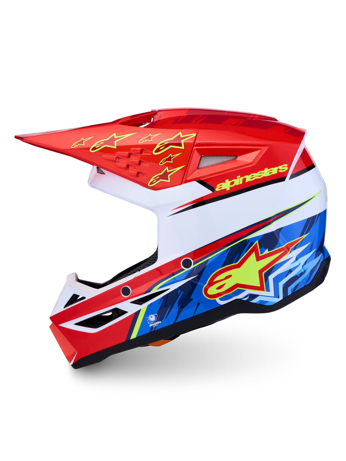 Alpinestars SM3 Falcon Helmet ECE06, Motocross Helmet, Red and Blue, ECE 22.06 certified with visor release system.
