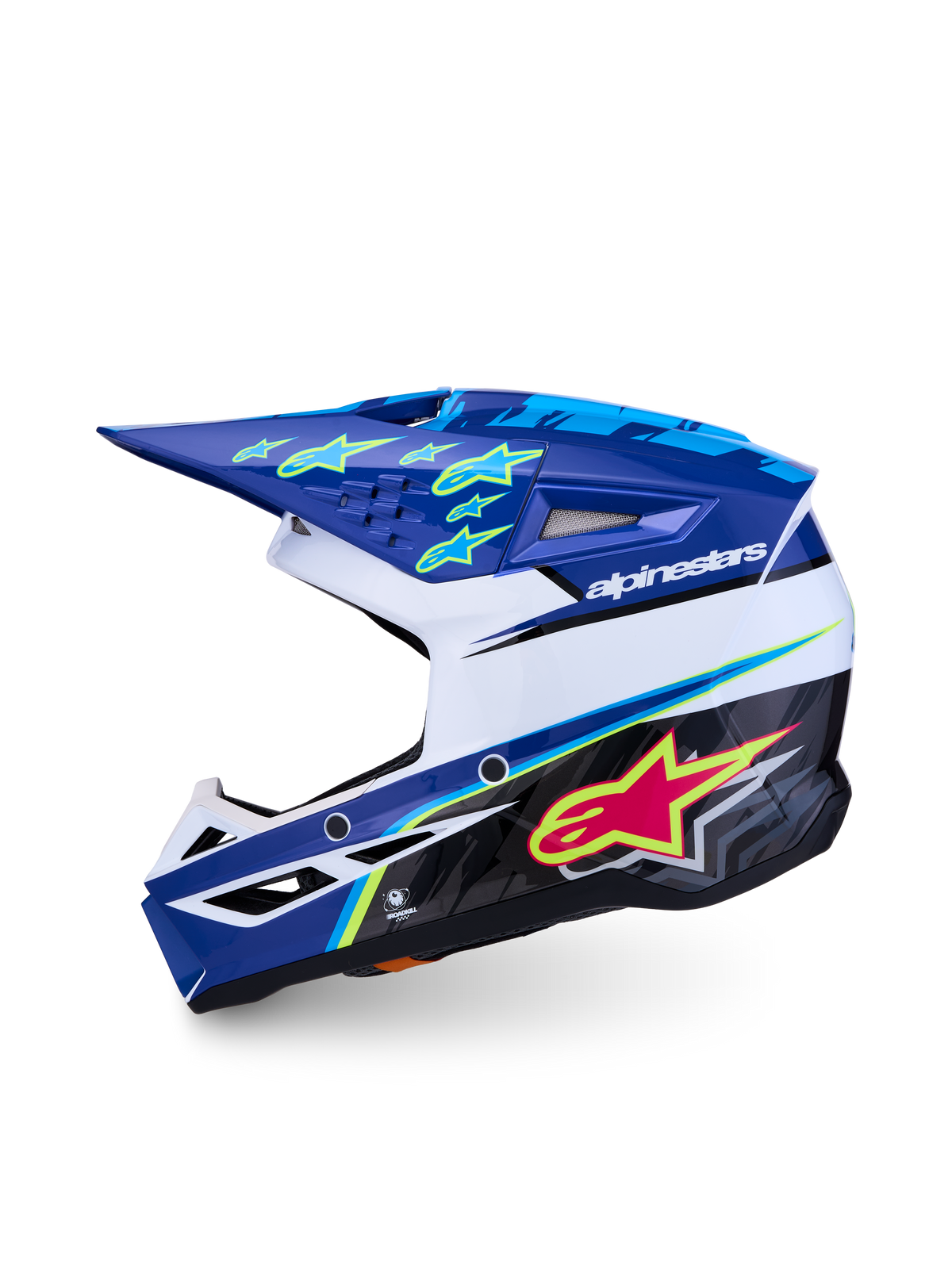 Alpinestars SM3 Youth Falcon Motocross Helmet in Blue and White, ECE06 certified, lightweight polymer shell.