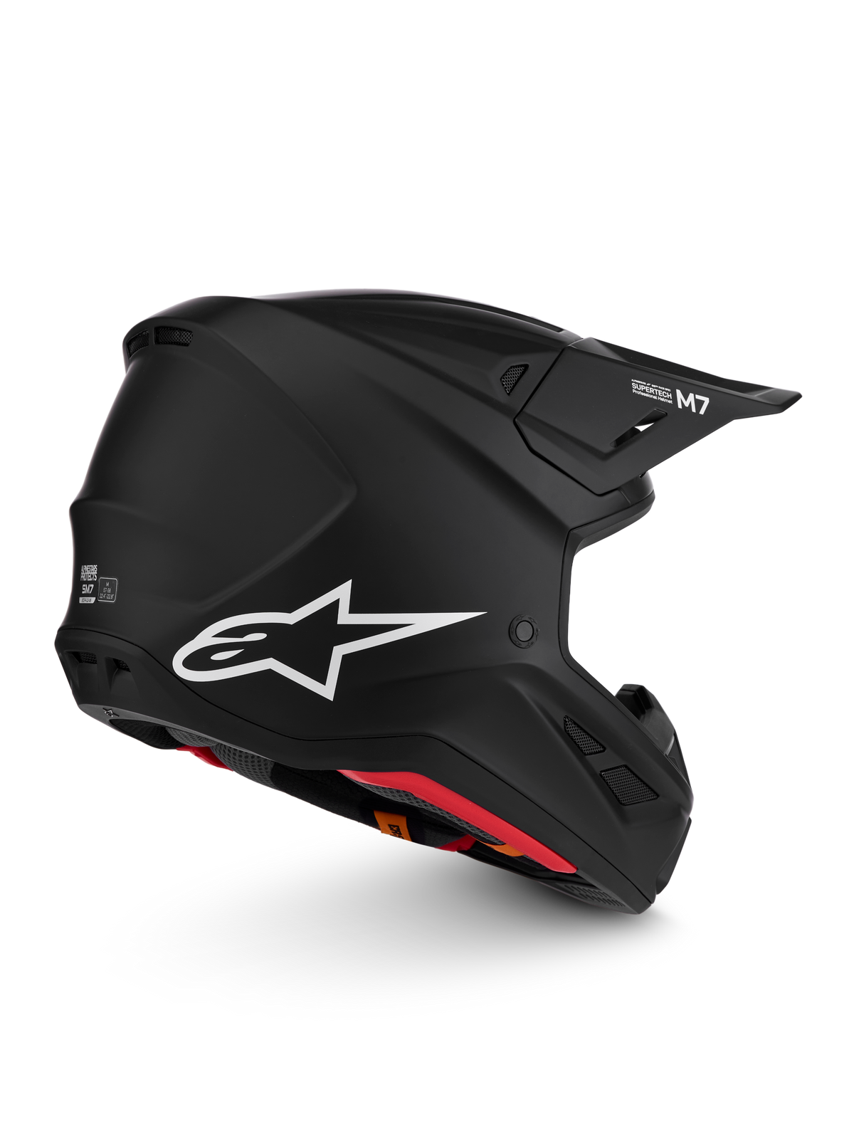 Alpinestars S-M7 Solid Helmet ECE06, matte black motocross racing helmet with white star logo and aerodynamic design.