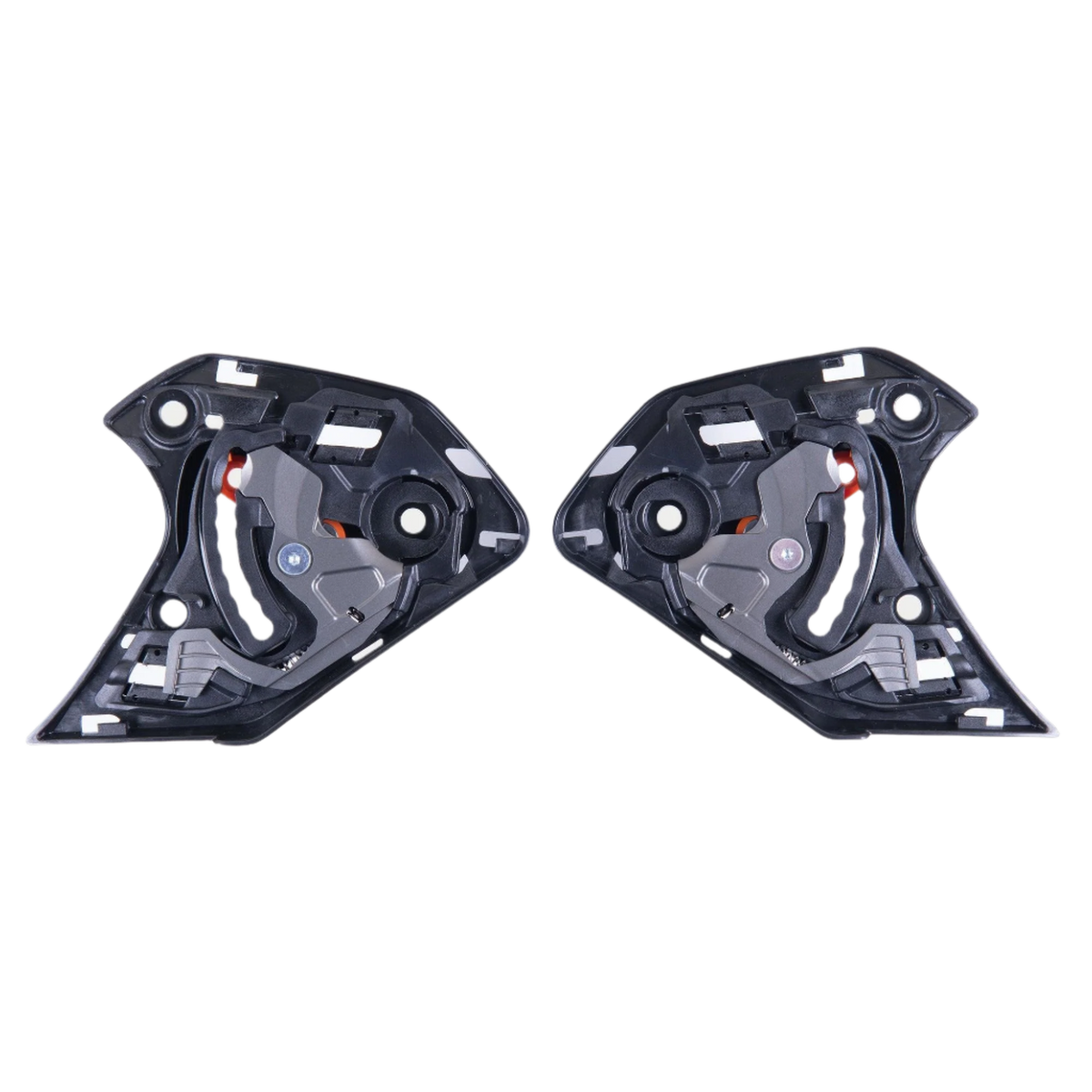 Alpinestars Supertech R10 Shield Mechanism, pair of black replacement visor mechanisms, left and right components with mechanical pivots and mounting points for S-R10 motorcycle helmets