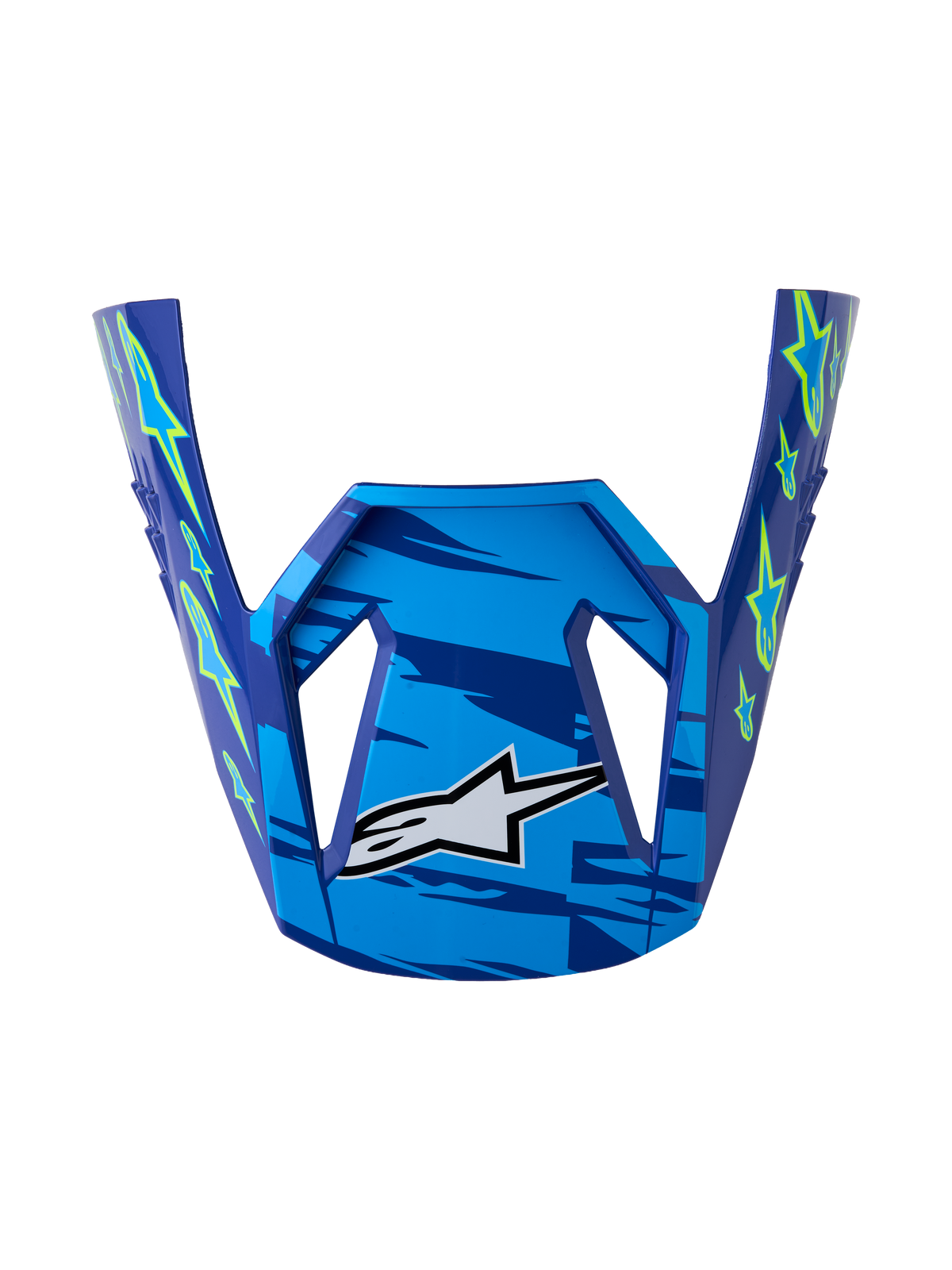 Alpinestars SM3 Falcon Visor ECE06, replacement motocross helmet peak in glossy blue and yellow fluo.