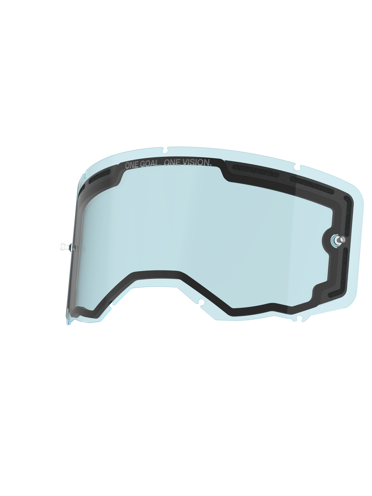 Alpinestars Vision 8-5-3 Dual Pane Lens, Goggle Replacement Lens, Blue, light-tinted polycarbonate with double-pane construction, black foam gasket, 'ONE GOAL. ONE VISION.' branding, integrated tear-off posts, durable anti-fog lens for motocross goggles