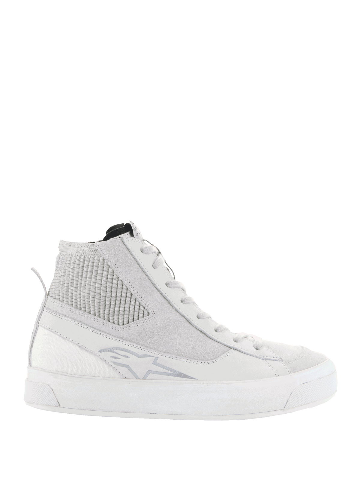 Alpinestars Stella Stated Podium Women's Riding Shoes, White and Gray high-top sneakers with a retro urban design.