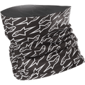 Alpinestars Neck Tube, motorcycle neck gaiter, black with all-over white repeating star logo pattern, lightweight stretchy fabric, designed for spring and summer wind protection