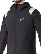 Alpinestars A-Dura Rain Jacket, Black, hooded 2.5-layer waterproof cycling jacket, front YKK zipper and mesh-lined pockets, adjustable cuffs, designed for mountain biking and all-weather protection