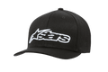 Alpinestars Blaze Flexfit Hat, Black Baseball Cap with White 3D Embroidered Logo, Curved Brim, Structured Six-Panel Crown with Ventilation Eyelets, Casual Motorsport Headwear