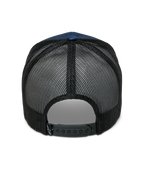 Alpinestars Cali 2.0 Hat, Navy Blue and Black, rear view showing breathable poly mesh back, adjustable black snapback closure, and small logo tag, casual trucker cap design