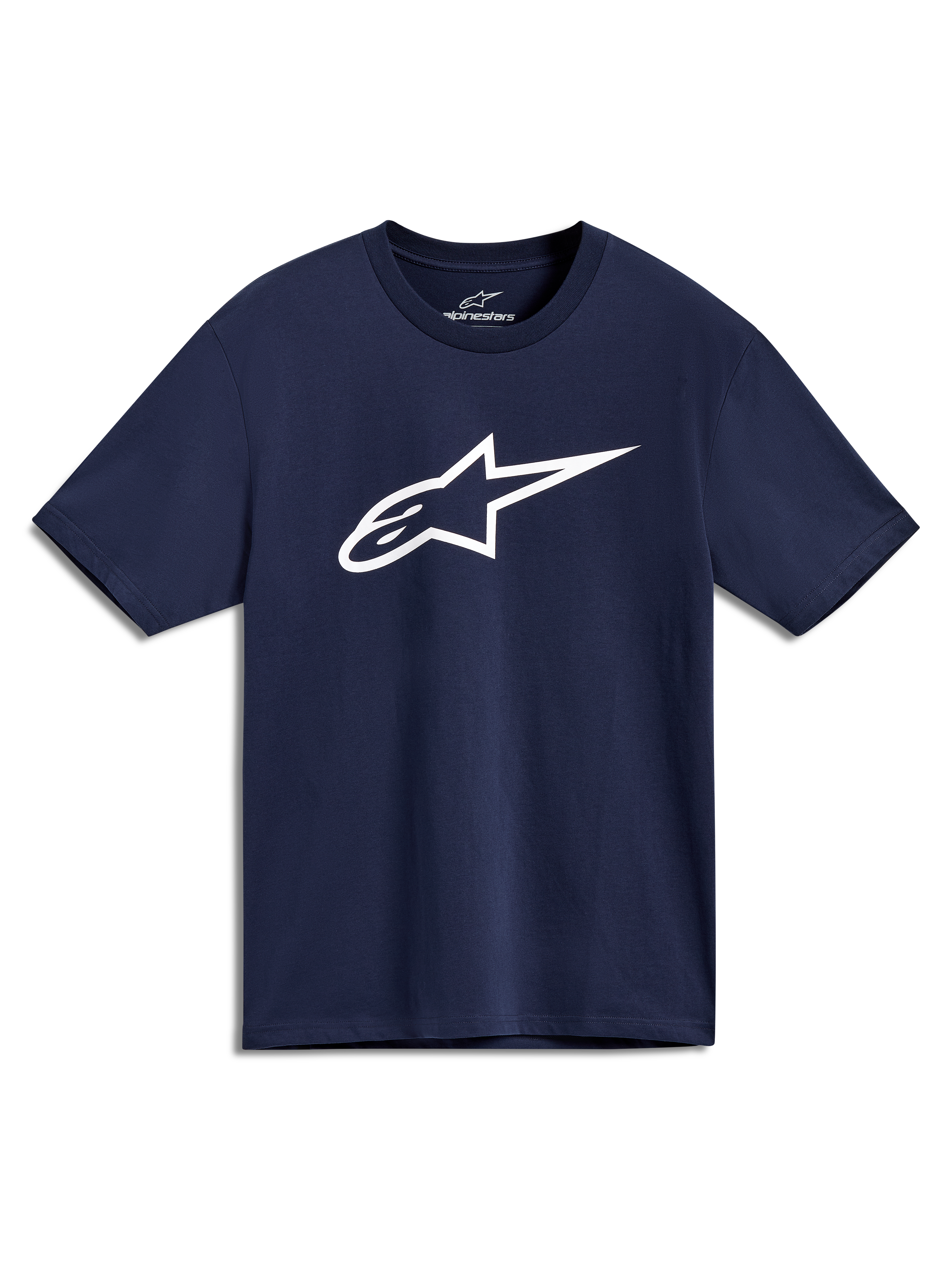 Alpinestars Ageless 2.0 CSF Tee, navy blue short-sleeve sportswear t-shirt with a large white front star logo.