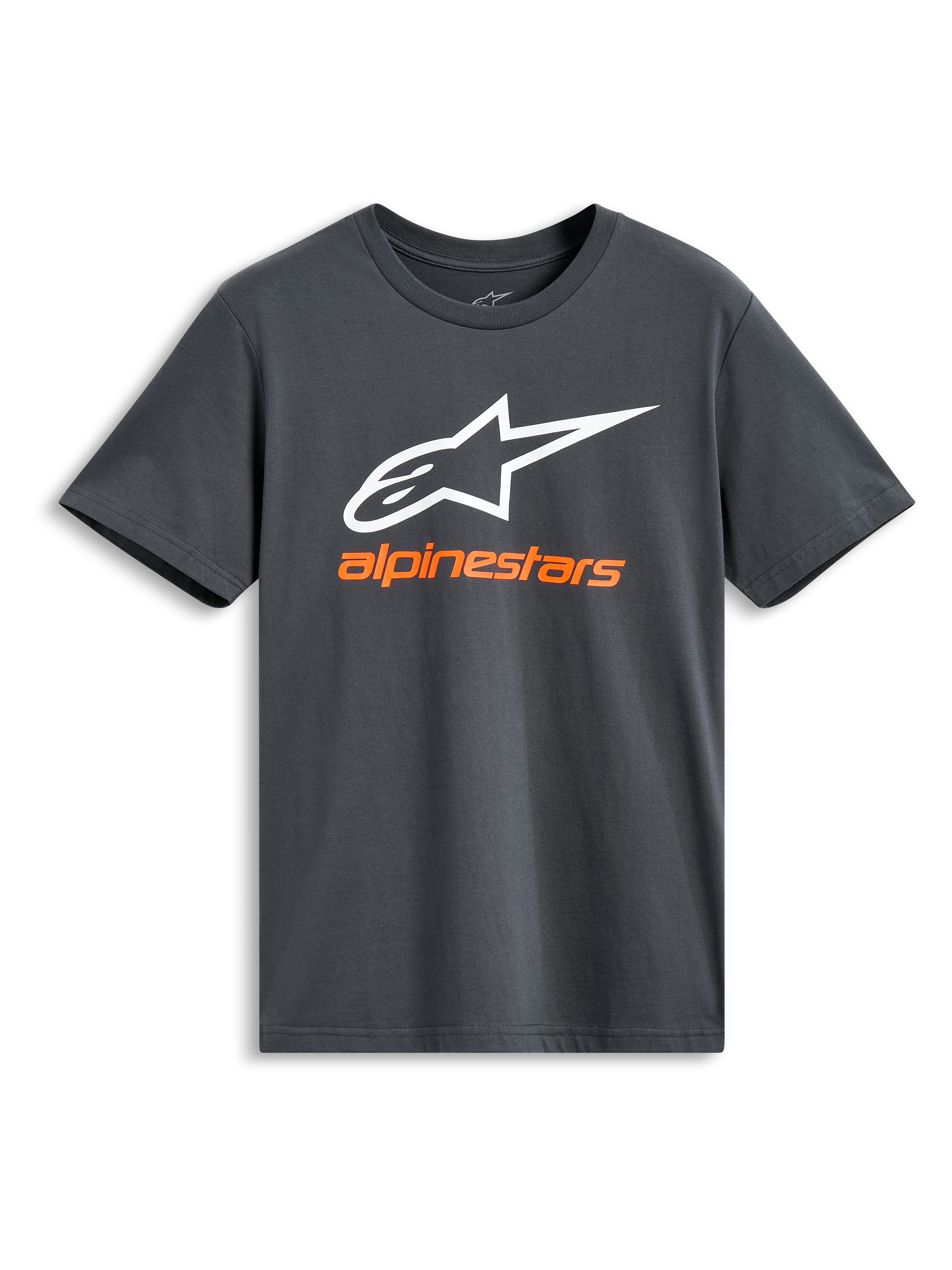 Alpinestars Always 2.0 CSF Tee, Short Sleeve T-Shirt, Charcoal, Large white Alpinestars logo with orange brand name, Casual Motorsport Streetwear