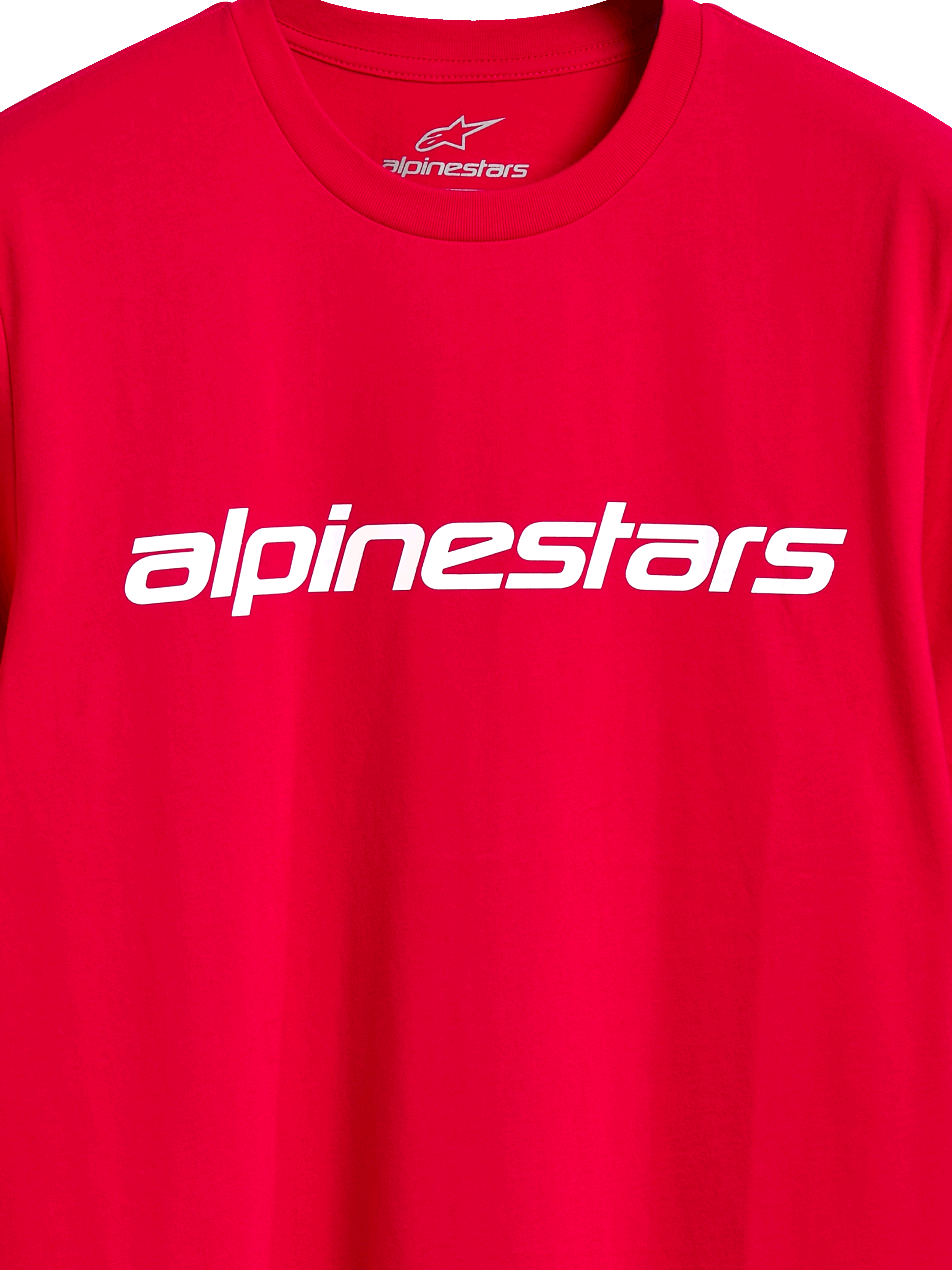 Alpinestars Linear Wordmark 2.0 CSF Tee, Short Sleeve T-Shirt, Red, White Alpinestars linear wordmark on chest, internal neck branding, casual motorsport streetwear