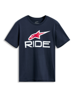 Alpinestars Ride 4.0 CSF Tee, Short Sleeve T-Shirt, Navy Blue, Red and White Astars Logo with White RIDE Graphic, Casual Motorsport Streetwear