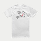 Alpinestars MX Helmet CSF Tee, Short Sleeve T-Shirt, White, Front Black Motocross Helmet Graphic with Red Star Logo and Alpinestars Wordmark, Casual Motorsport-Inspired Sportswear