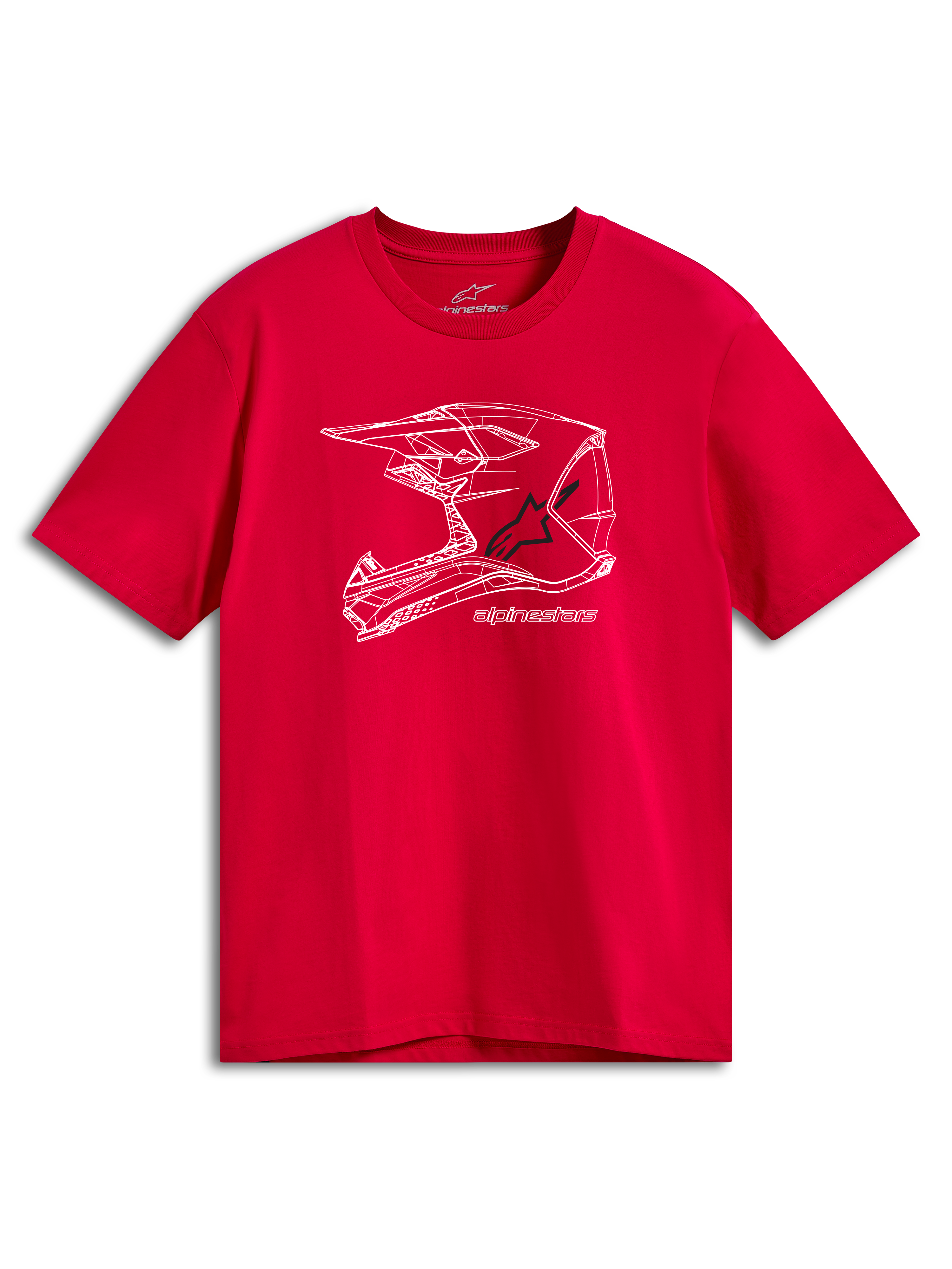 Alpinestars CSF Tee, Short Sleeve T-Shirt, Red, White MX helmet art graphic on front, Casual Motorsport Streetwear