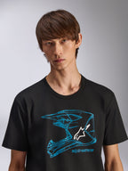 Alpinestars CSF Tee, Short Sleeve T-Shirt, Black, Blue MX Helmet Graphic with White Logo, Casual Motorsport Sportswear
