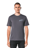 Alpinestars Horizon CSF Tee, Short Sleeve T-Shirt, Charcoal, Light Blue Ageless Logo on Chest, Casual Motorsport Streetwear