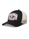 Alpinestars Heritage Patch Trucker Hat, black and natural mesh cap with vintage racing logo patch.