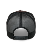 Alpinestars Heritage Patch Trucker Hat, Trucker Hat, Brown and Black, back view showing black mesh panels, adjustable snapback closure, and small white logo detail on the strap