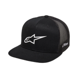 Alpinestars 3D Ageless Trucker Hat, Black with White Alpinestars Logo, Flat Bill, Structured Crown, Black Mesh Back, Casual Motorsport-Inspired Sportswear