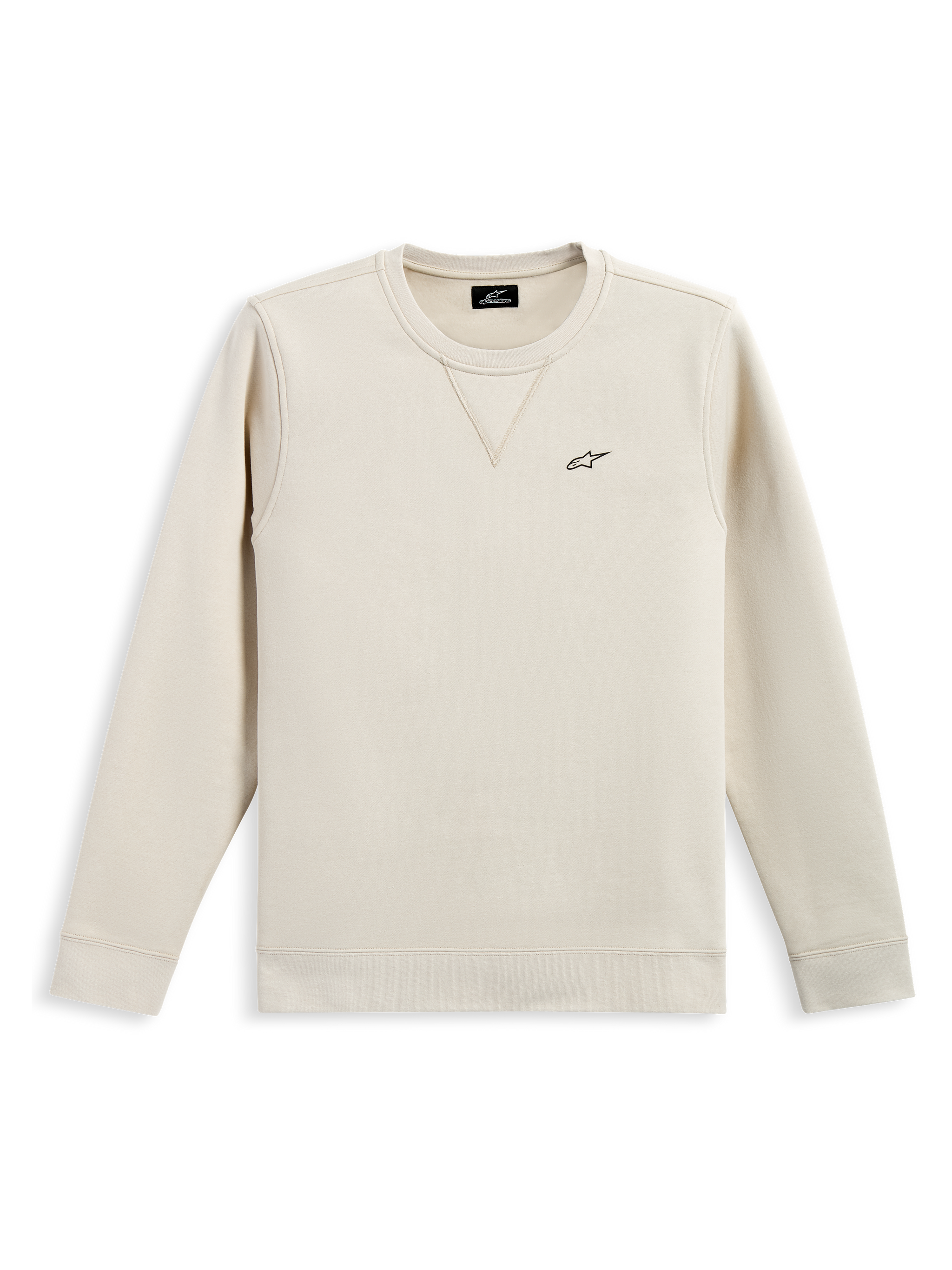 Alpinestars Positive Crew, crewneck sweatshirt, Off White, small black Alpinestars logo on the chest, ribbed collar with V-stitch detail, ribbed cuffs and hem, casual motorsport-inspired streetwear