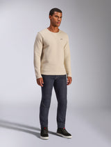 Alpinestars Positive Crew, Crewneck Sweatshirt, Off White, casual streetwear, featuring small black A-star logo on chest, ribbed neck with v-stitch detail, long sleeves, modern motorsport-inspired design.