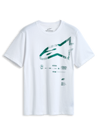 Alpinestars Geografica CSF Tee, Short Sleeve T-Shirt, White, Front Green Astars Logo with Multi-Tech Graphic, Casual Motorsport Sportswear