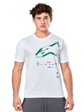 Alpinestars Geografica CSF Tee, White Short Sleeve T-Shirt with Green Multi-Tech Astars Graphic and Technical Symbols, Casual Motorsport Sportswear