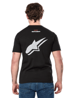 Alpinestars Formulate CSF Tee, Short Sleeve T-Shirt, Black, Back view showing large white perforated Astars logo and small Alpinestars branding, casual motorsport-inspired sportswear