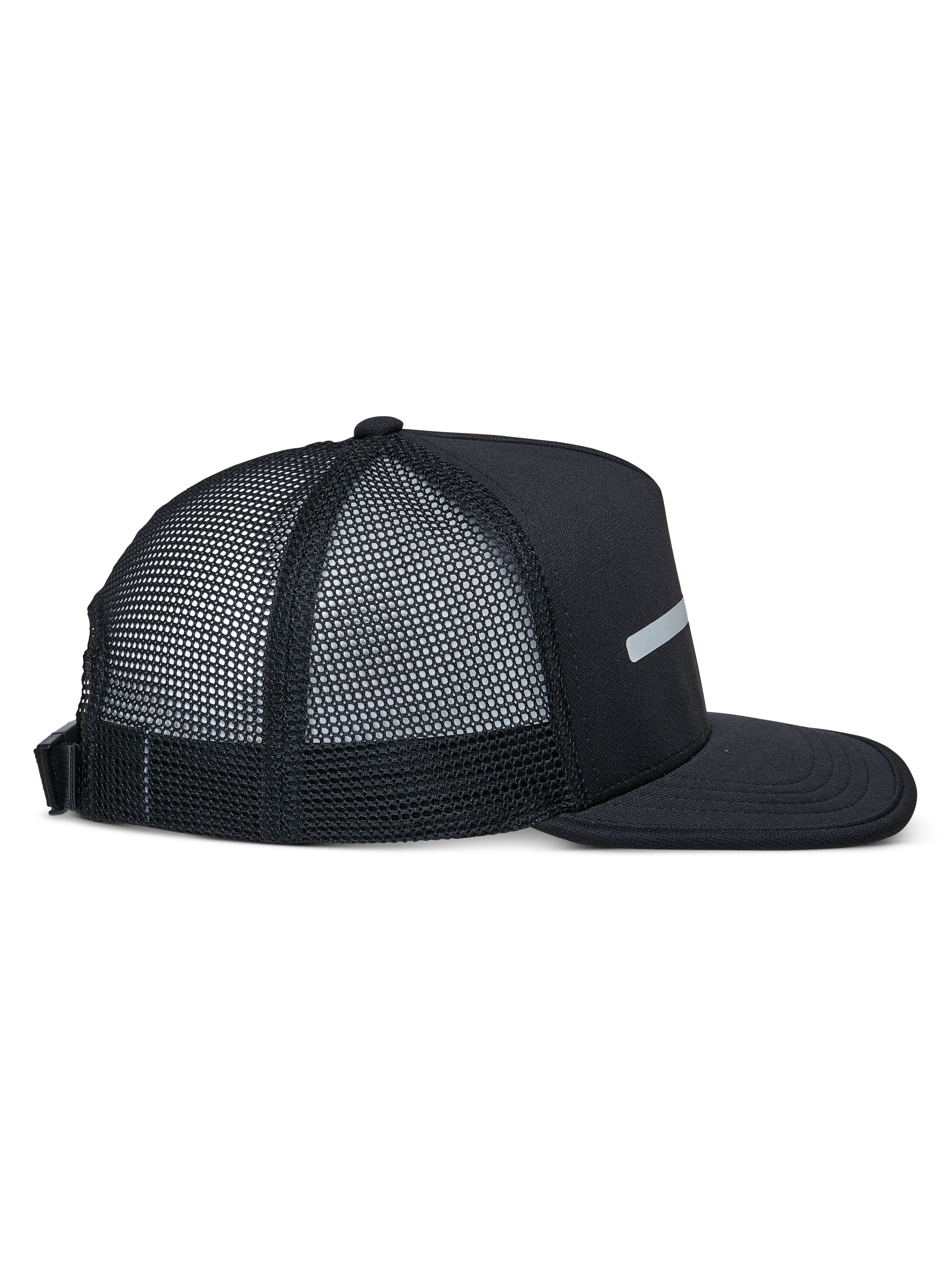 Alpinestars Alter Trucker Hat, Black, Side View, Structured Crown and Flat Bill, Recycled Polyester Mesh Back, Adjustable Buckle Back, Casual Sportswear