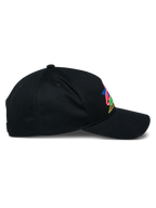 Alpinestars Vivid Hat, Black Baseball Cap, side view featuring curved bill and semi-structured crown, colorful 3D embroidered logo on front, casual cotton twill streetwear