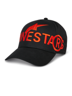 Alpinestars Committed Hat, Black Baseball Cap, Large Red Embroidered Logo and Star Symbol, Curved Brim, Structured Crown, Casual Sportswear Lifestyle Headwear