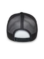 Alpinestars Selica Trucker Hat, Black, back view featuring breathable mesh panels and an adjustable snapback closure, small woven logo label, classic structured trucker design for casual wear.