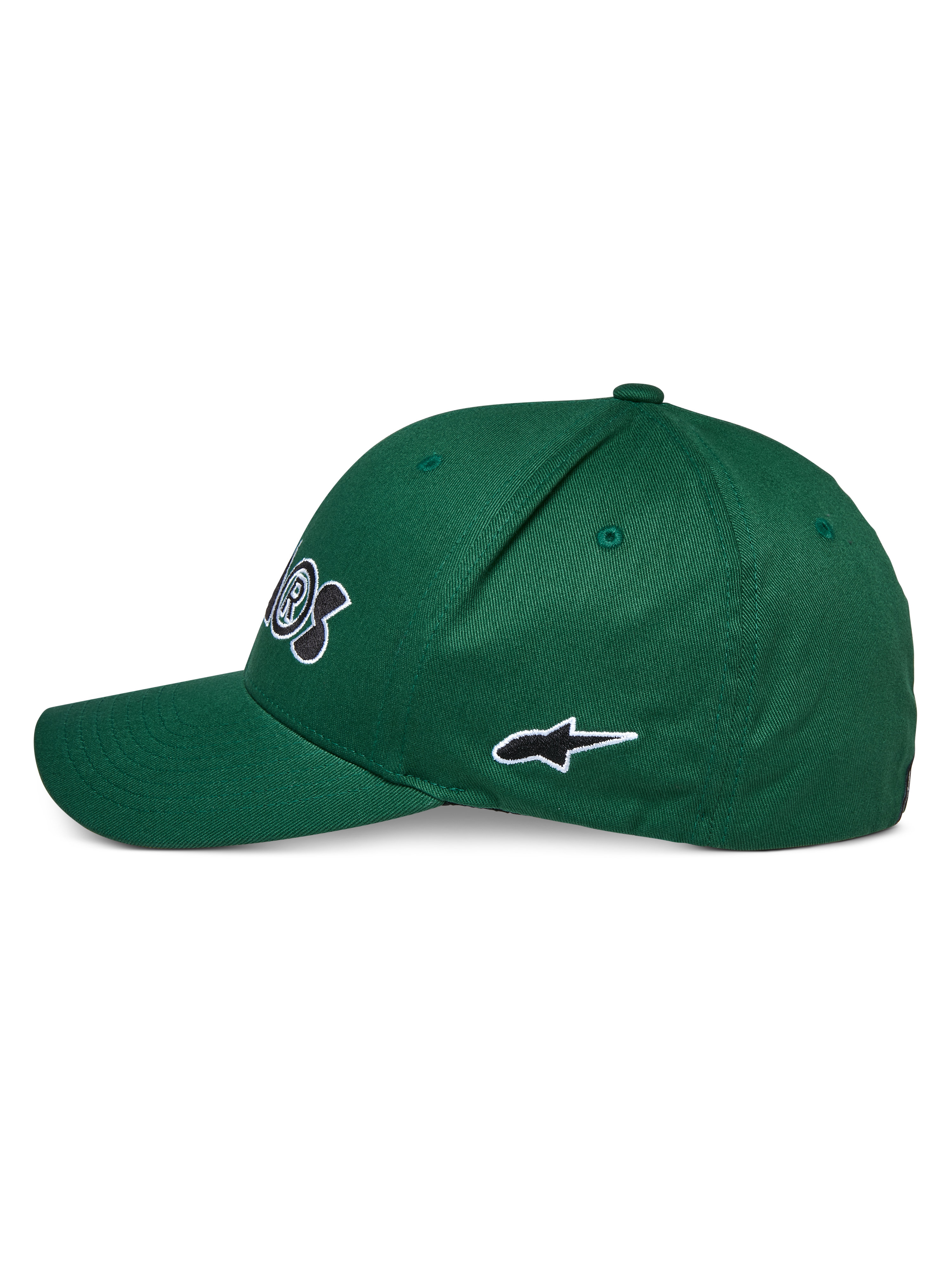 Alpinestars Cereal Hat, Green, Side profile view, featuring curved bill and embroidered black and white star logo, casual sportswear headwear