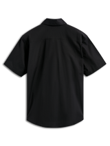 Alpinestars Strive Woven Shirt, Short Sleeve Button-Up Shirt, Black, Back View, featuring structured back yoke, casual motorsport-inspired streetwear