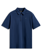 Alpinestars Impetus Sport Polo, Short Sleeve Polo Shirt, Navy Blue, mock mesh fabric with three-button placket and small gray Astars logo on the chest, casual motorsport sportswear
