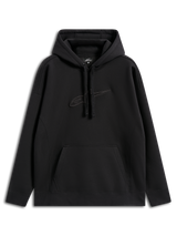 Alpinestars Emergent Oversized Hoodie, casual streetwear, black with tonal embroidered Astars logo, oversized fit, drawstring hood, kangaroo pocket, modern motorsport-inspired design