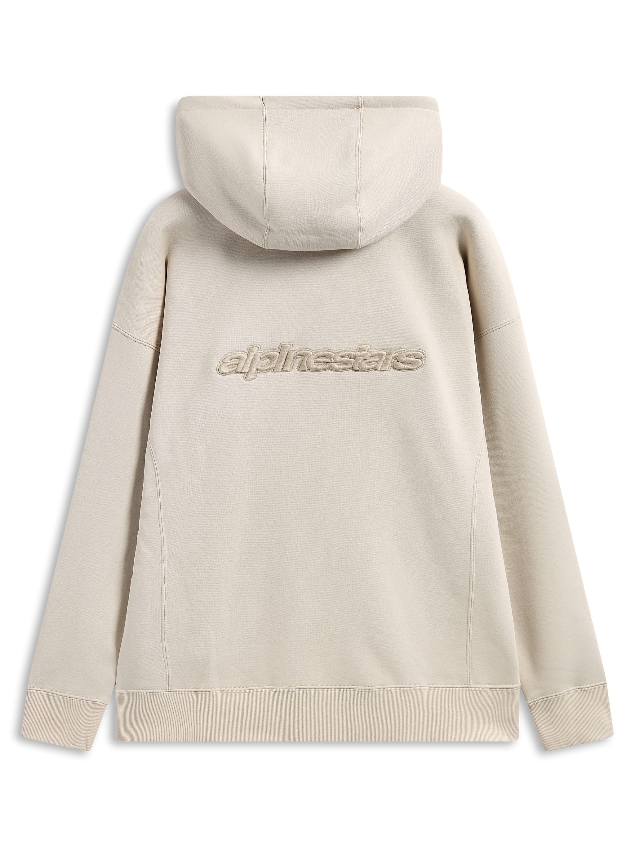 Alpinestars Emergent Oversized Hoodie, back view, Sand, 3D embroidered Alpinestars word logo on the center back, oversized fit with ribbed cuffs and hem, casual streetwear