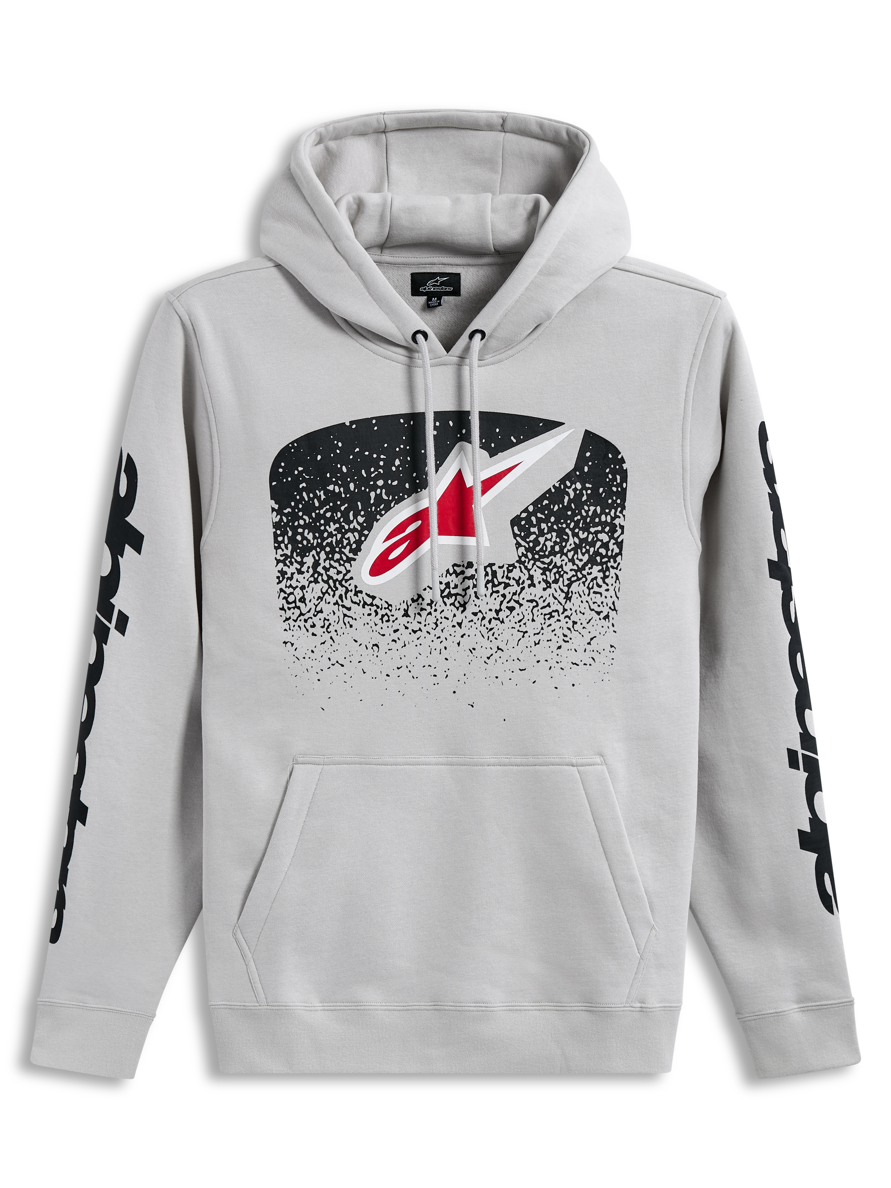 Alpinestars Obsessed Hoodie, Sportswear Pullover in Cement gray, with MX gradation front logo and black sleeve graphics.