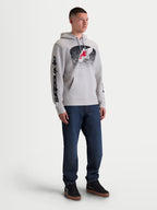Alpinestars Obsessed Hoodie, Men's Sportswear Pullover Fleece, Cement Gray with Black MX-inspired Gradient Graphics and Red Astars Logo, featuring sleeve branding and front kangaroo pocket, cotton and recycled polyester blend.