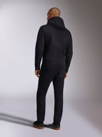 Alpinestars Ellipsoid Hoodie, casual sportswear, solid black hooded pullover fleece, back view, features long sleeves and ribbed hem, paired with black pants, modern motorsport-inspired design