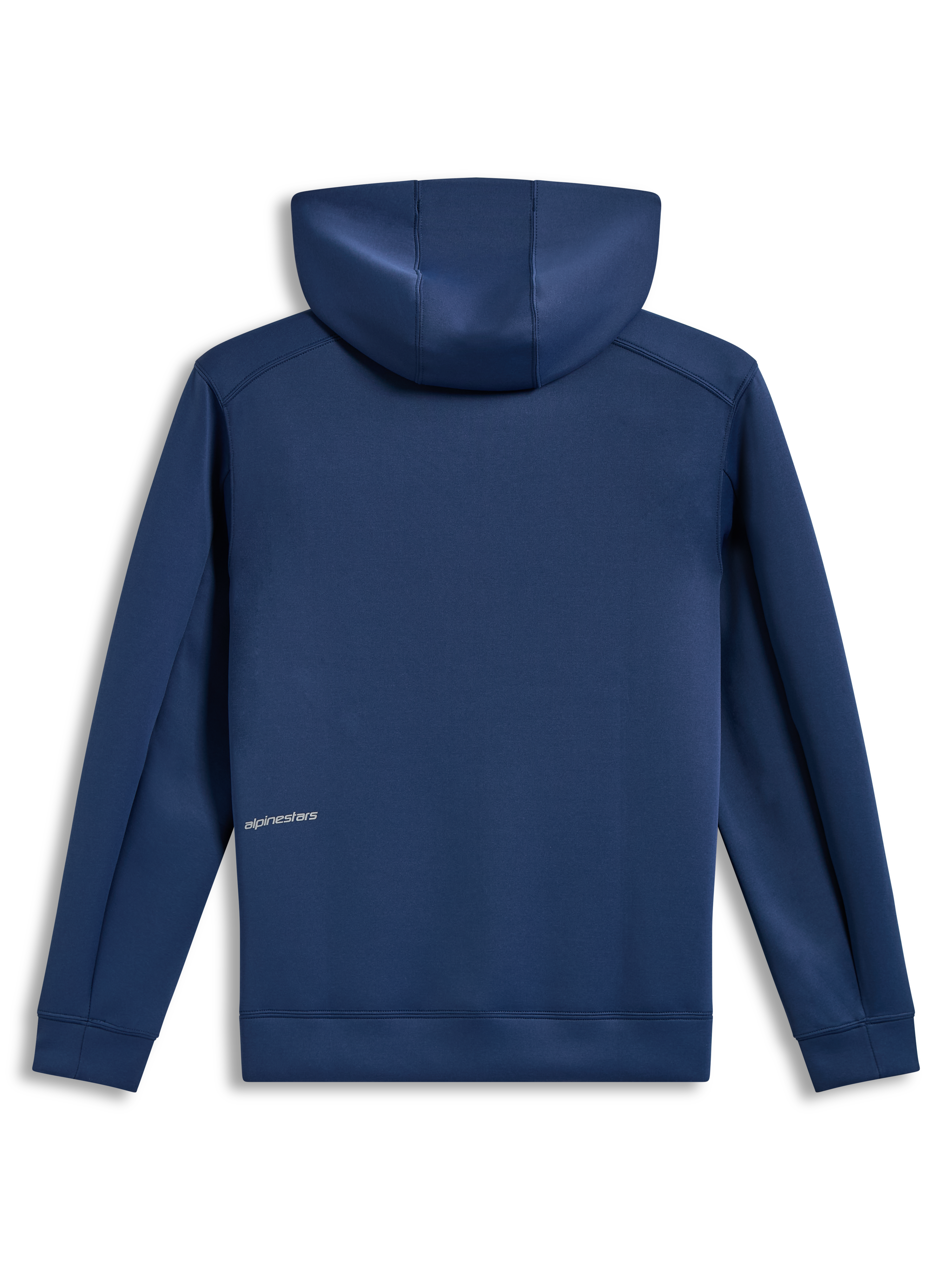 Alpinestars Cypher Hoodie in Steel Blue, tri-blend fleece sportswear shown from the back with word logo detail.